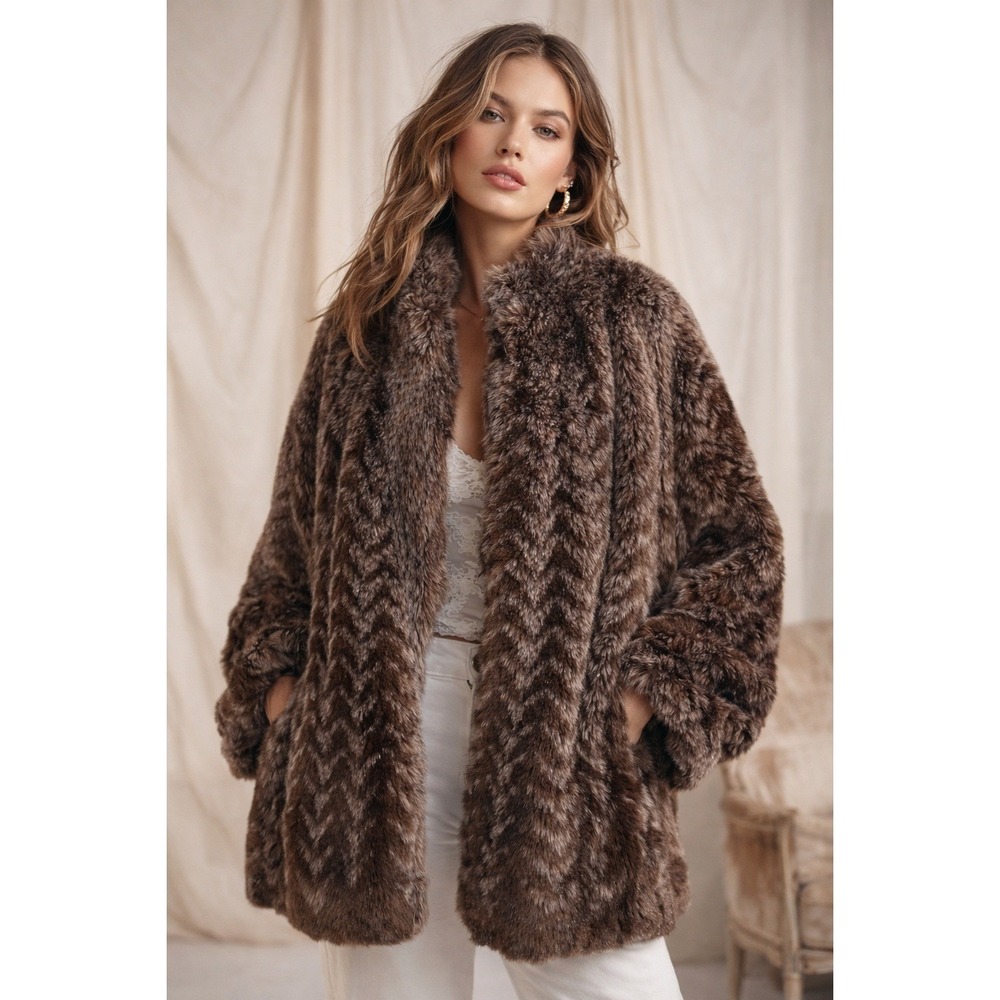 NWT Vintage Pennel & Flipo European Faux Fur Reversible Coat Chevron Luxury Rare